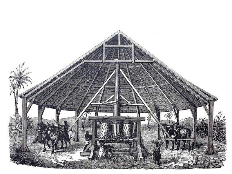 Sugar cane mill, around 1880, Cuba, digitally improved reproduction of a 19th century model, historical, exact date unknown