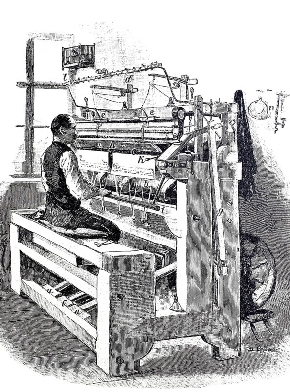 Glove-making workshop, worker at a glove-knitting loom, around 1870, digitally enhanced reproduction of a 19th century model, historical, exact date unknown