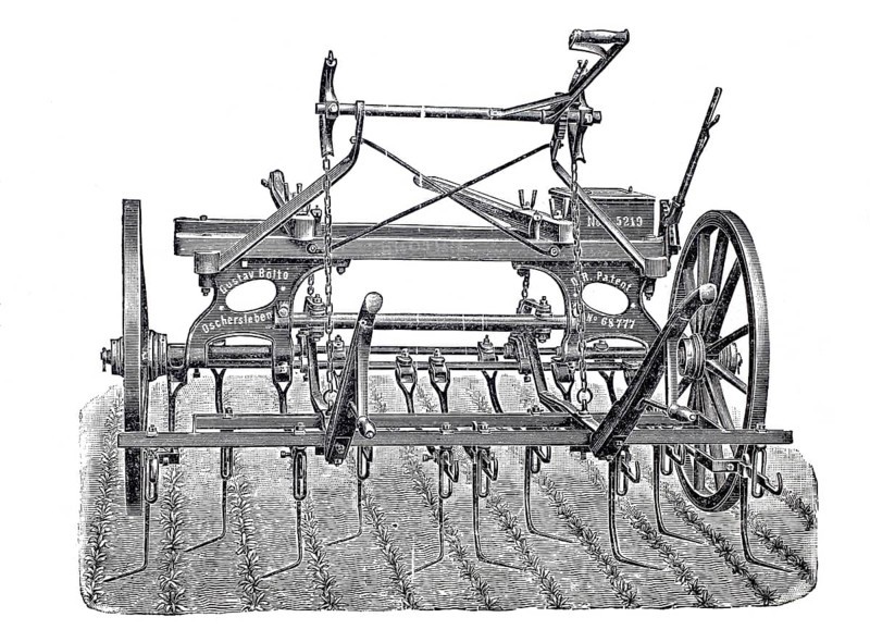 Arable farming, agriculture, hoeing machine by G. Bölte from Oschersleben, digitally improved reproduction of a 19th century model, historical, exact date unknown