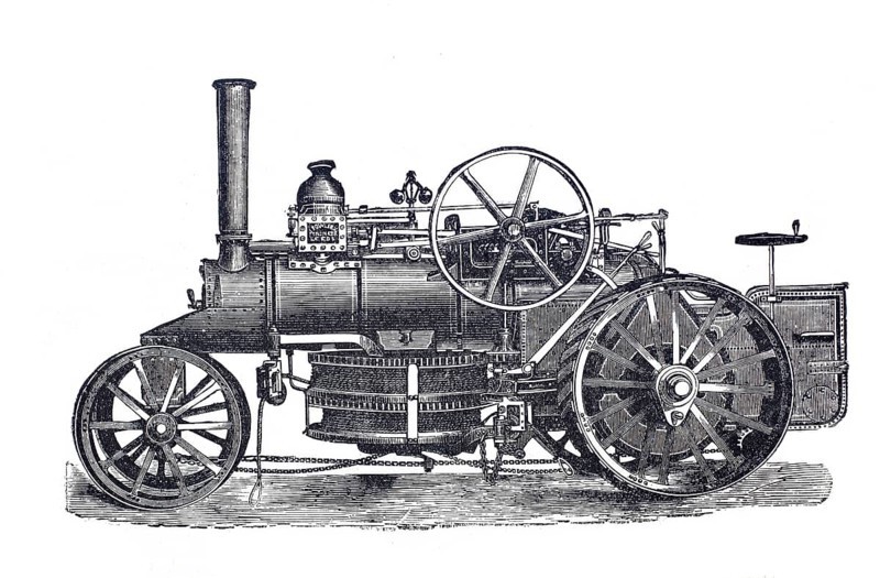 Farming and agriculture, plough locomotive by John Fowler, around 1860, digitally improved reproduction of a 19th century model, historical, exact date unknown