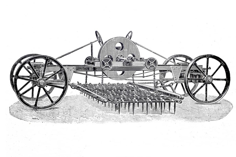 Agriculture, tillage, steam harrow by John Fowler, c. 1860, digitally enhanced reproduction of a 19th century model, historical, exact date unknown