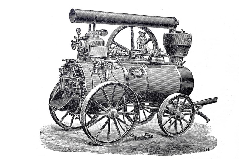 Agriculture, harvest, locomobile, a steam engine plant in closed design, in which all components necessary for the operation of the plant, firing, steam boiler, control and the entire drive unit are mounted on a common platform, by Wolf, Magdeburg, around 1860, digitally improved reproduction of a 19th century model, historical, exact date unknown