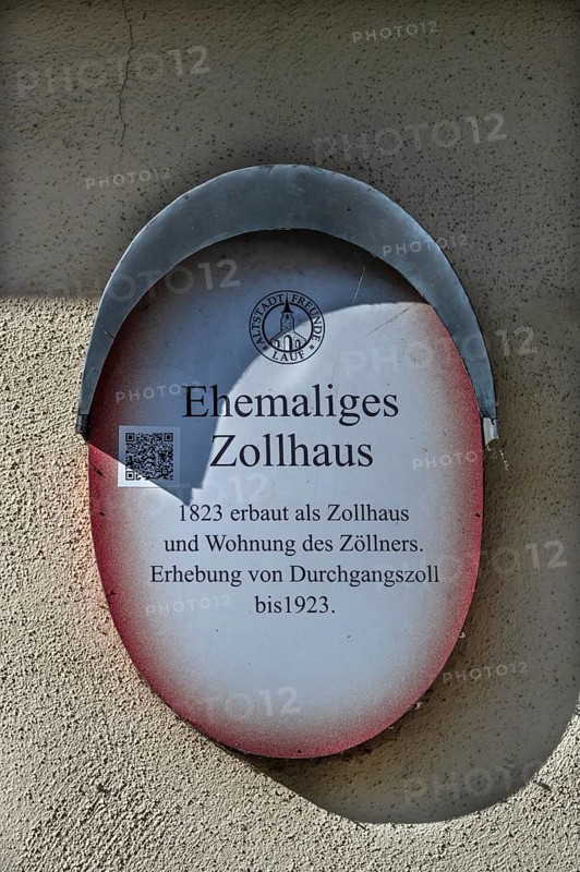 Information board at the former customs house, Lauf an der Pegnitz, Middle Franconia, Bavaria, Germany