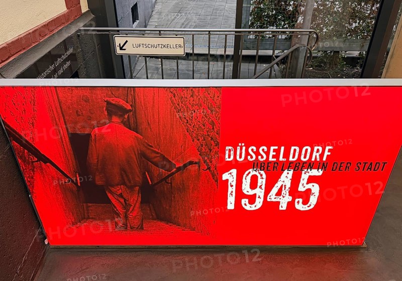 Stairway to the historic air raid shelter, Düsseldorf, North Rhine-Westphalia, Germany