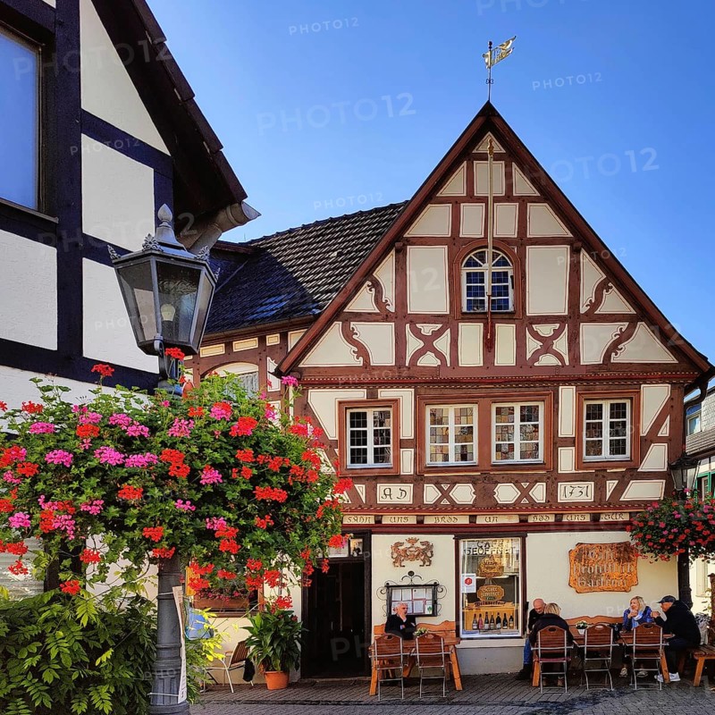 Timbered houses in the old town of Rhöndorf, Bad Honnef, North Rhine-Westphalia, Germany