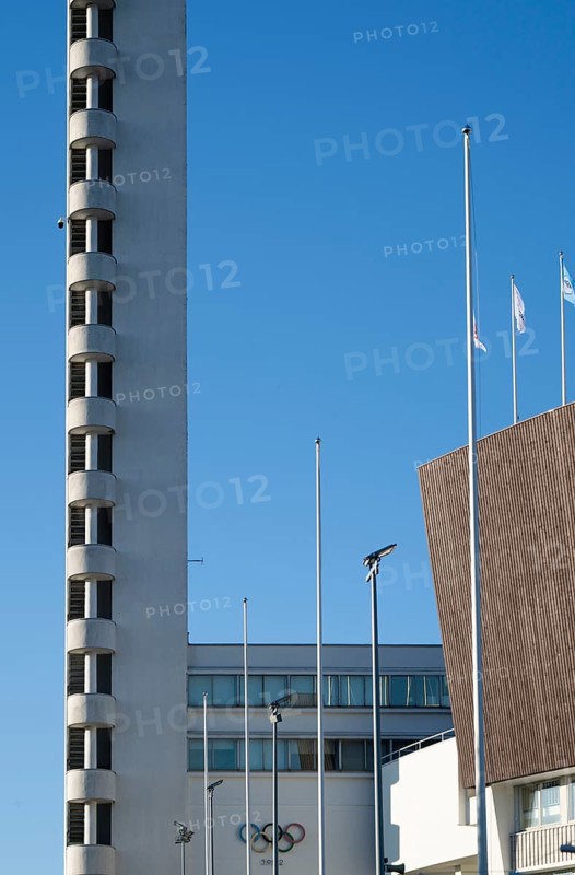 Tower with external staircase, Olympic Stadium, architects Yrjö Lindegren and Toivo Jäntti, Helsinki, Finland