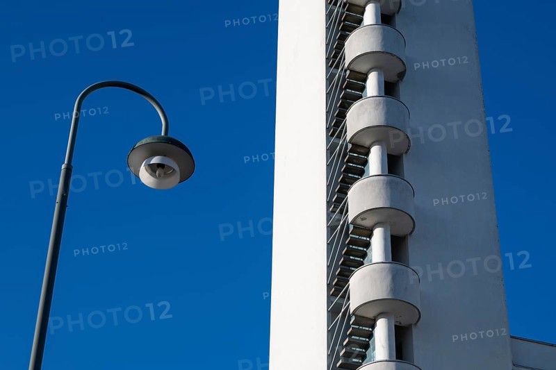 Street lamp, tower with external staircase, Olympic Stadium, architects Yrjö Lindegren and Toivo Jäntti, Helsinki, Finland
