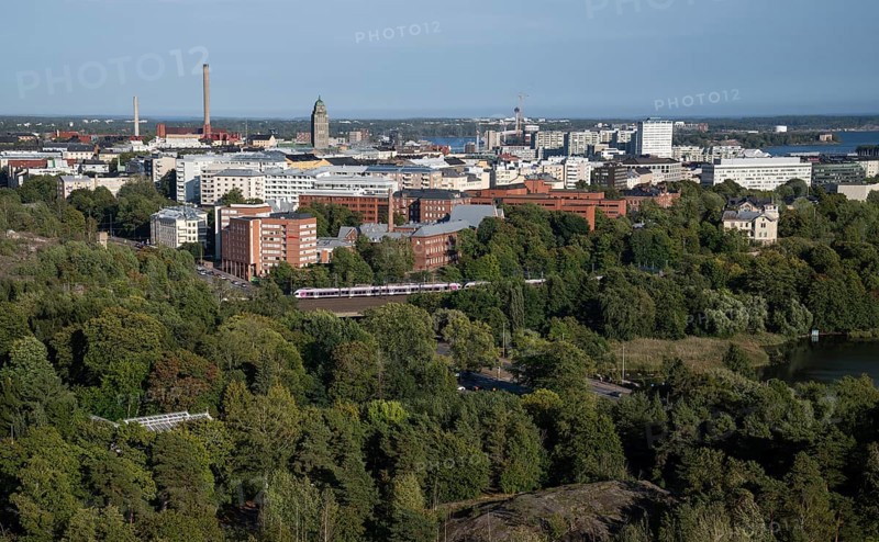 View of forest and city center of Helsinki from the Olympic Stadium tower, Finland
