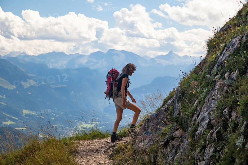 Woman, 50 years old, hiking on Untersberg, Salzburger Hausberg, Berchtesgadener Land, Upper Bavaria, Germany