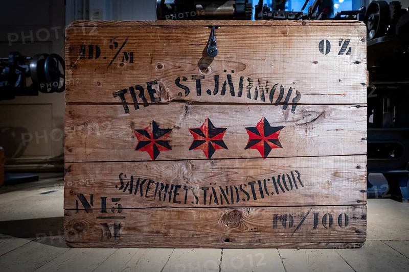 Old wooden box for storing safety matches, Tändsticksmuseet Match Museum or Match Museum, Jönköping, Jönköpings län, Sweden