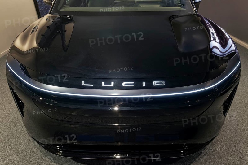 Lucid logo on Lucid Gravity electric SUV, showroom of the American brand for electric cars on the Kö, Düsseldorf, North Rhine-Westphalia, Germany