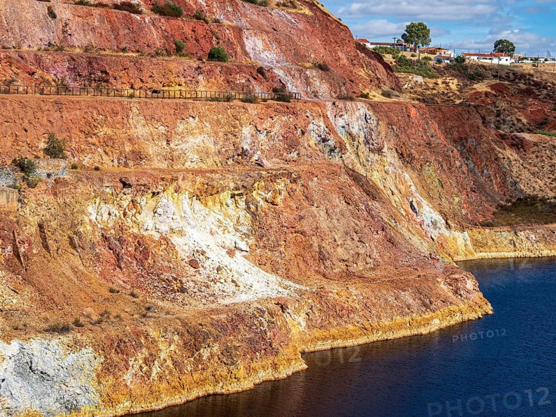 Terraces built for ore extraction, Mina de Sao Domingos, historic copper open-pit mine, Portugal