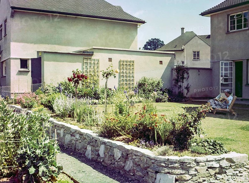 Back garden of suburban house thought to be naval officer housing, possibly Devonport, Plymouth, Devon, England, UK 1960s