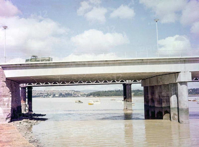 Laira Bridge A379 road looking upstream River Plym opened 1962, Plymouth, Devon, England, UK 1960s