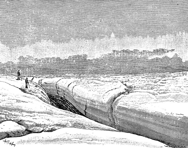 In the inland ice of Greenland, glacier flow, loneliness, vastness, people, Denmark, historical illustration 19th century