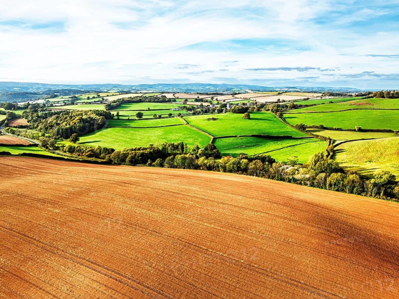 Colours of Devon Farms and Fields over Paignton and Berry Pomeroy from a drone, Totnes, England, United Kingdom