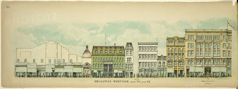 Broadway, West Side, 29th to 31th Street, New York, Manhattan, America, USA, historic, authentic, digitally restored reproduction from an original from 1899, published by Mail & Express, exact date of presentation unknown