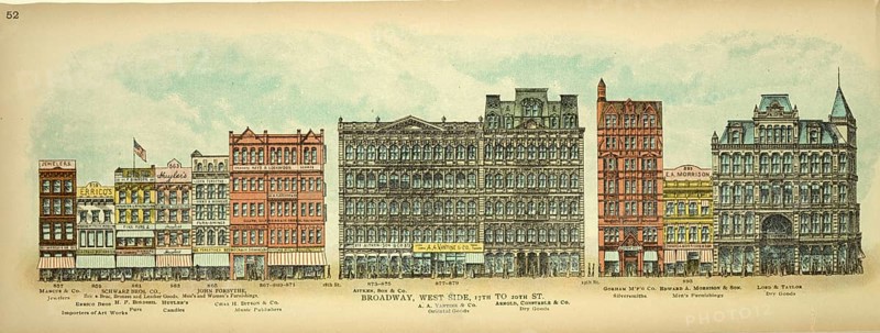 Broadway, West Side, 17th to 20th Street, New York, Manhattan, America, USA, historic, authentic, digitally restored reproduction from an original from 1899, published by Mail & Express, exact date of presentation unknown
