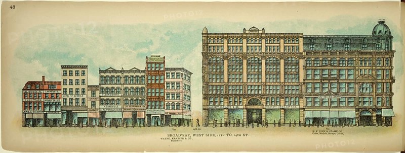 Broadway, West Side, 12th to 14th Street, New York, Manhattan, America, USA, historic, authentic, digitally restored reproduction from an original from 1899, published by Mail & Express, exact date of presentation unknown