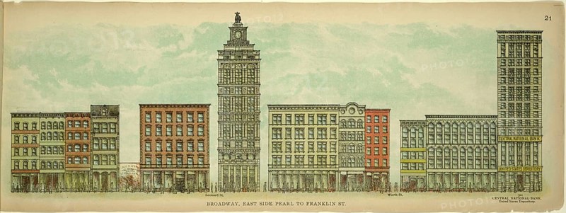 Broadway, East Side, Pearl to Franklin Street, New York, Manhattan, America, USA, historic, authentic, digitally restored reproduction from an original from 1899, published by Mail & Express, exact date of presentation unknown