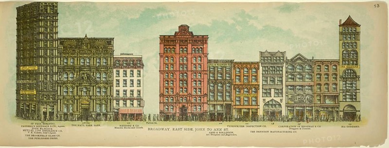 Broadway, East Side, John to Ann Street, New York, Manhattan, America, USA, historical, authentic, digitally restored reproduction from an original from 1899, published by Mail & Express, exact date of presentation unknown