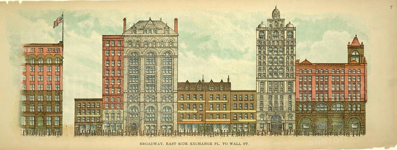Broadway, East Side, Exchange Place to Wall Street, New York, Manhattan, America, USA, historic, authentic, digitally restored reproduction from an original from 1899, published by Mail & Express, exact date of presentation unknown