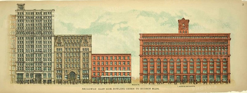 Broadway, East Side, Bowling green to Hudson Building, New York, Manhattan, America, USA, historic, authentic, digitally restored reproduction from an original from 1899, published by Mail & Express, exact date of presentation unknown