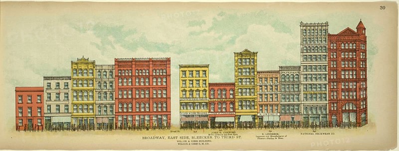Broadway, East Side, Bleecker to Third Street, New York, Manhattan, America, USA, historical, authentic, digitally restored reproduction from an original from 1899, published by Mail & Express, exact date of presentation unknown