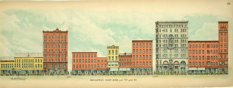 Broadway, East Side, 31th to 34th Street, New York, Manhattan, America, USA, historic, authentic, digitally restored reproduction from an original from 1899, published by Mail & Express, exact date of presentation unknown