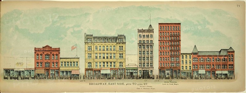 Broadway, East Side, 40th to 43rd Street, New York, Manhattan, America, USA, historic, authentic, digitally restored reproduction from an original from 1899, published by Mail & Express, exact date of presentation unknown
