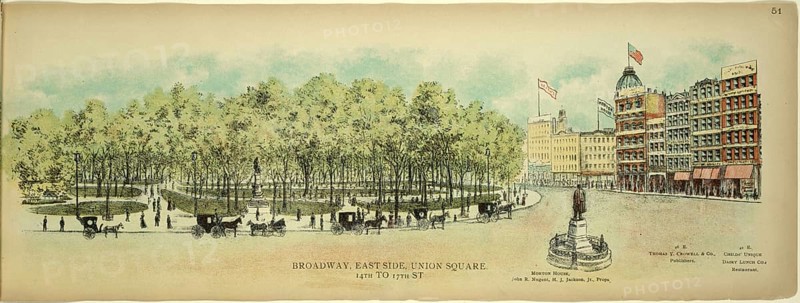 Broadway, East Side, Union Square, 14th to 17th Street, New York, Manhattan, America, USA, historic, authentic, digitally restored reproduction from an original from 1899, published by Mail & Express, exact date of presentation unknown