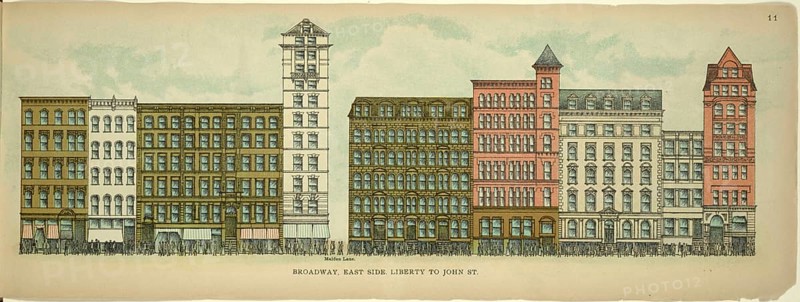 Broadway, East Side, Liberty to John Street, New York, Manhattan, America, USA, historical, authentic, digitally restored reproduction from an original from 1899, published by Mail & Express, exact date of presentation unknown