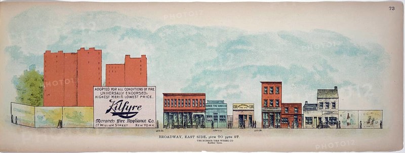 Broadway, East Side, 56th to 59th Street, the rubber tire wheel company, New York, Manhattan, America, USA, historic, authentic, digitally restored reproduction from an original from 1899, published by Mail & Express, exact date of presentation unknown