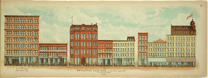 Broadway, East Side, 20th to 23rd Street, New York, Manhattan, America, USA, historic, authentic, digitally restored reproduction from an original from 1899, published by Mail & Express, exact date of presentation unknown