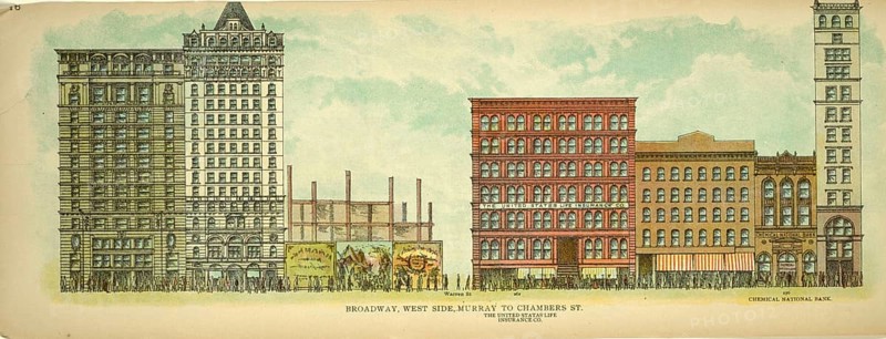 Broadway, West Side, Murray to Chambers Street, New York, Manhattan, America, USA, historical, authentic, digitally restored reproduction from an original from 1899, published by Mail & Express, exact date of presentation unknown