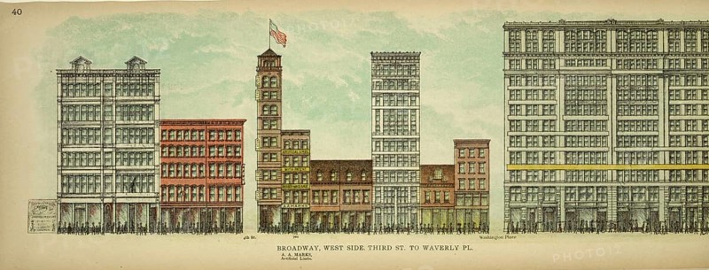 Broadway, West Side, Third Street to Waverly Place, New York, Manhattan, America, USA, historic, authentic, digitally restored reproduction from an original from 1899, published by Mail & Express, exact date of presentation unknown