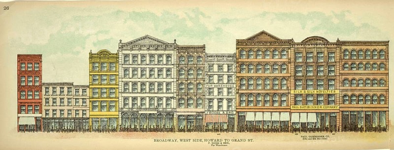 Broadway, West Side, Howard to Grand Street, New York, Manhattan, America, USA, historic, authentic, digitally restored reproduction from an original from 1899, published by Mail & Express, exact date of presentation unknown