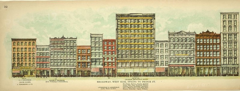 Broadway, West Side, Spring to Prince Street, New York, Manhattan, America, USA, historic, authentic, digitally restored reproduction from an original from 1899, published by Mail & Express, exact date of presentation unknown