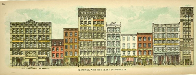 Broadway, West Side, Grand to Broome Street, New York, Manhattan, America, USA, historic, authentic, digitally restored reproduction from an original from 1899, published by Mail & Express, exact date of presentation unknown