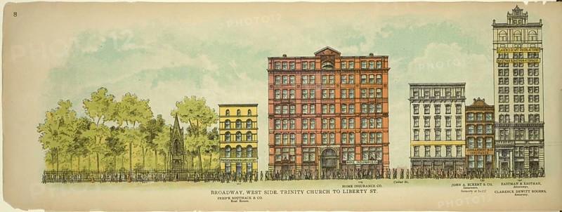 Broadway, West Side, Trinity Church to Liberty Street, New York, Manhattan, America, USA, historic, authentic, digitally restored reproduction from an original from 1899, published by Mail & Express, exact date of presentation unknown