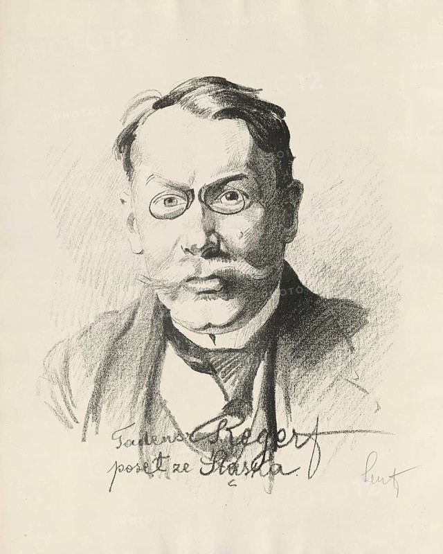 Tadeusz Reger (born 12 April 1872 in New York City, died 15 October 1938) was a Polish socialist politician in Cieszyn Silesia and a member of the Austrian Chamber of Deputies and the Sejm, historical, authentic, digitally restored reproduction from an original from around 1919, exact date of depiction unknown