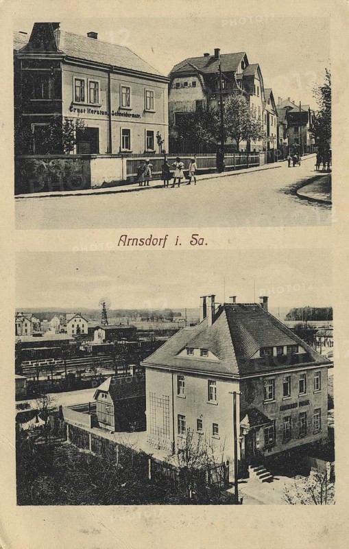 Arnsdorf in Saxony, Bautzen district, Saxony, Germany, postcard, view around 1900 - 1910, historical, digital reproduction of a historical postcard, authentic, public domain, from that time, exact date unknown