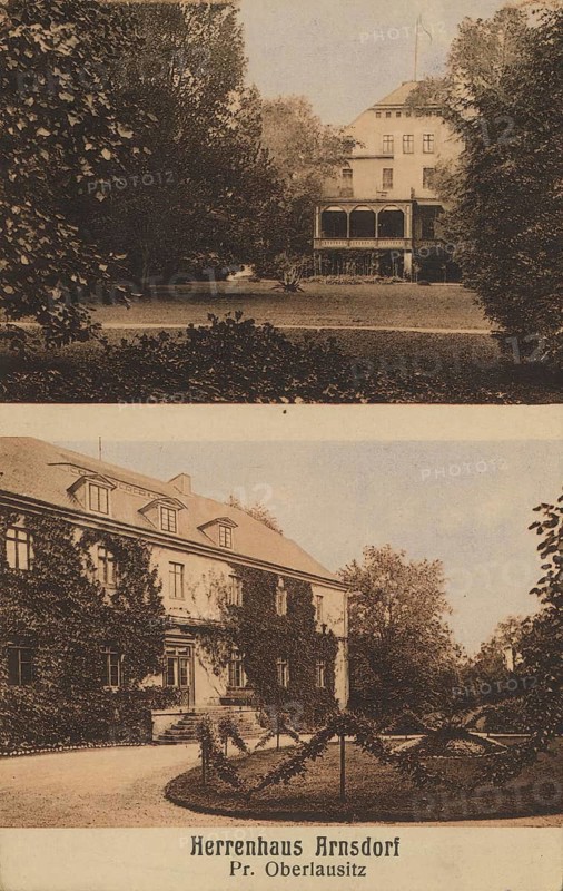 Arnsdorf manor house, Upper Lusatia, Bautzen district, Saxony, Germany, postcard, view around 1900 - 1910, historical, digital reproduction of a historical postcard, authentic, public domain, from that time, exact date unknown