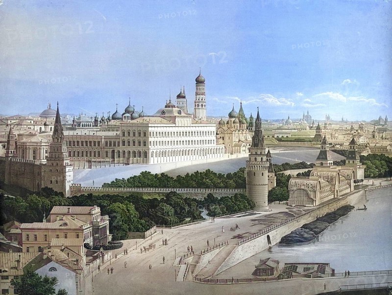 Kremlin in Moscow, 1883, Russia, school picture, authentic reproduction of a school mural, historical, digitally restored reproduction from a model from the 19th century, exact date of depiction unknown