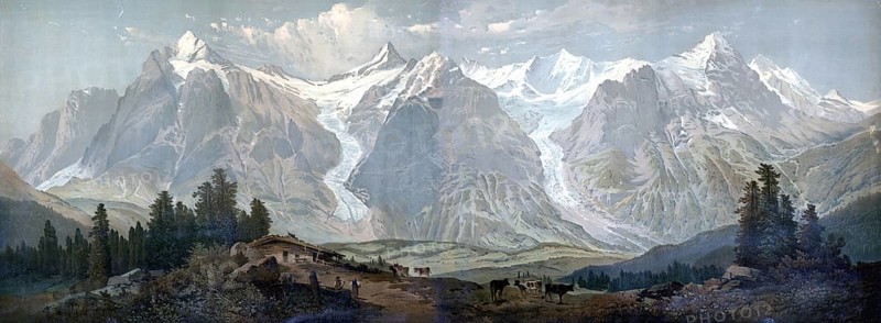 Alps in the Bernese Oberland, 1880, Switzerland, school picture, authentic reproduction of a school mural, historical, digitally restored reproduction from a model from the 19th century, exact date of depiction unknown