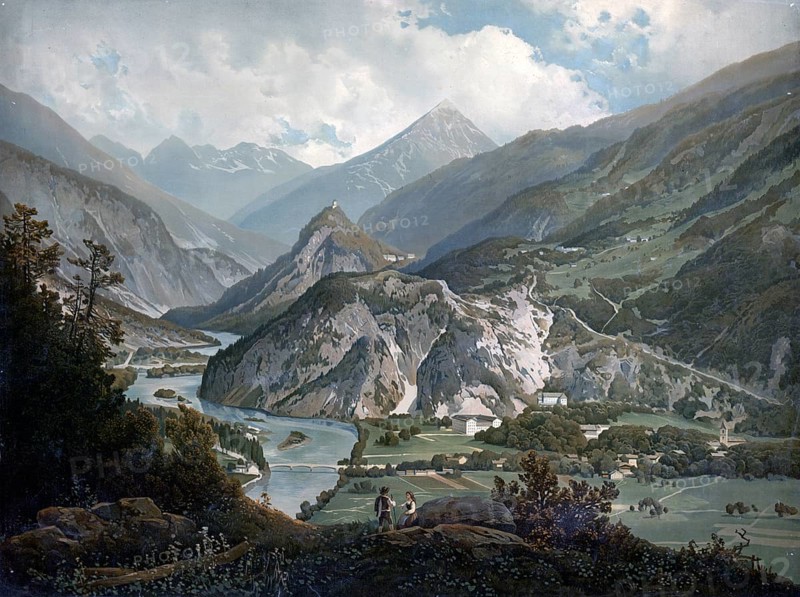 Talspur near Kronburg in the Upper Inn Valley, 1890, Germany, Austria, school painting, authentic reproduction of a school wall painting, historical, digitally restored reproduction from a model from the 19th century, exact date of depiction unknown