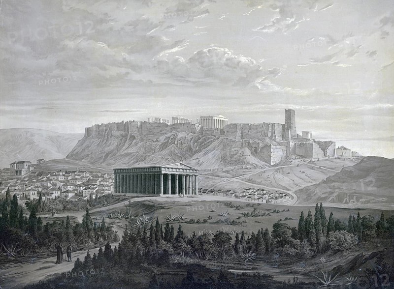 The Acropolis in Athens, north side, 1883, Greece, school painting, authentic reproduction of a school mural, historical, digitally restored reproduction from a model from the 19th century, exact date of depiction unknown