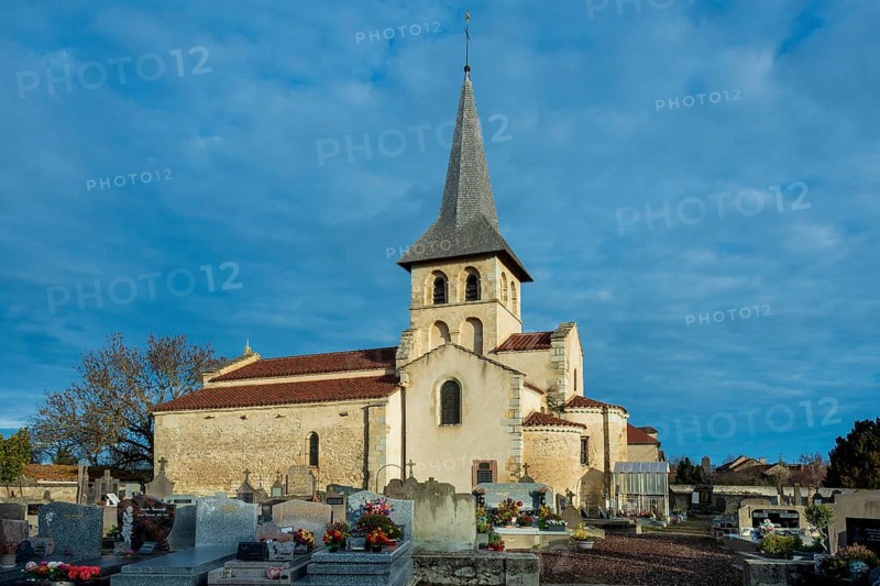 Mazerier village. Painted church St. Saturninus Church. Allier department, Auvergne Rhone Alpes, France