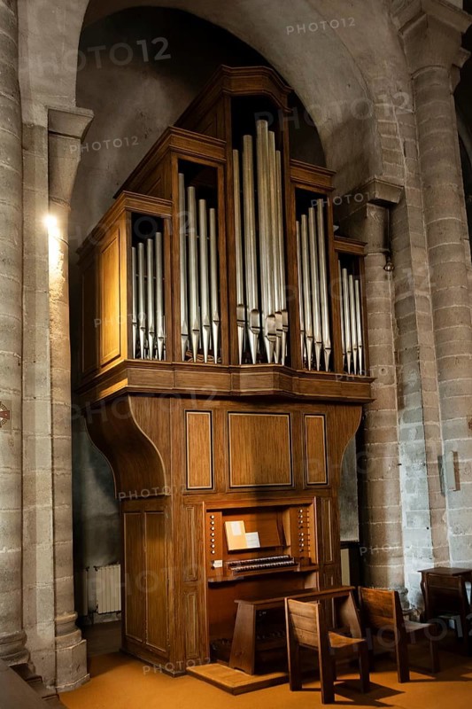 Organ of St Vincent's Abbey Church of Chantelle. Allier department. Auvergne Rhone Alpes. France