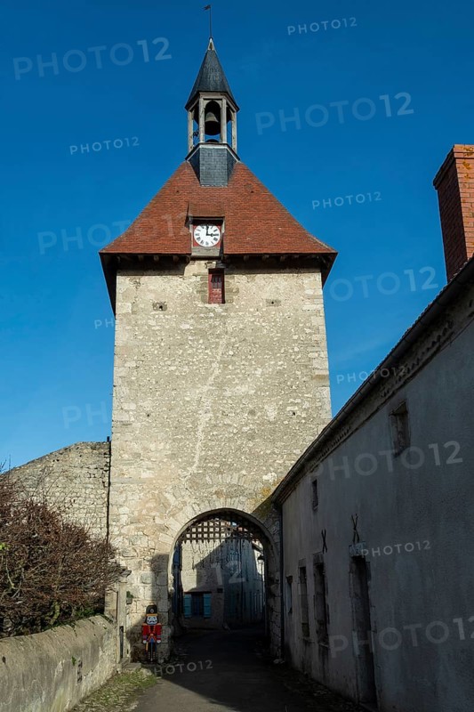 Charroux labelled The Most Beautiful Villages of France, Belfry and the door of the clock, Allier department, Auvergne-Rhone-Alpes, France
